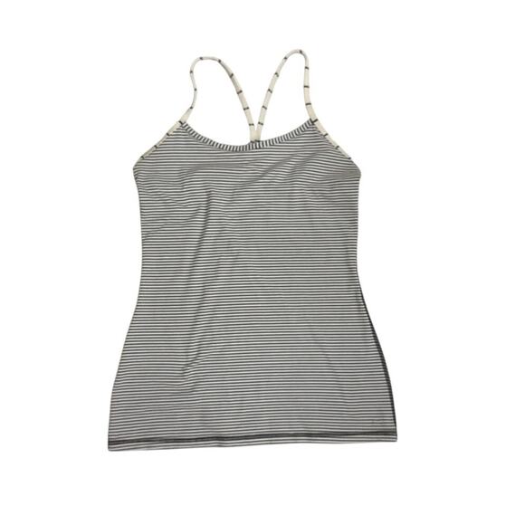 Lululemon Power Y Cream White Black Striped Racerback Tank Top Size Women's 10 - Picture 1 of 2